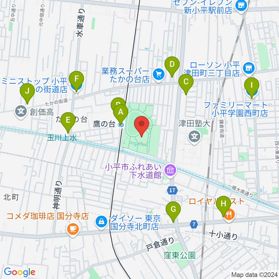 小平市民総合体育館周辺のコンビニエンスストア一覧地図