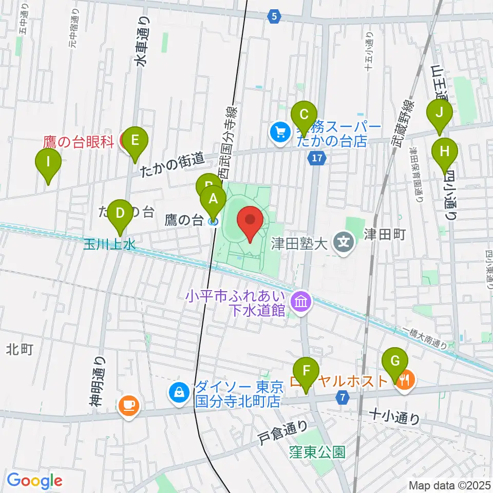 小平市民総合体育館周辺のコンビニエンスストア一覧地図