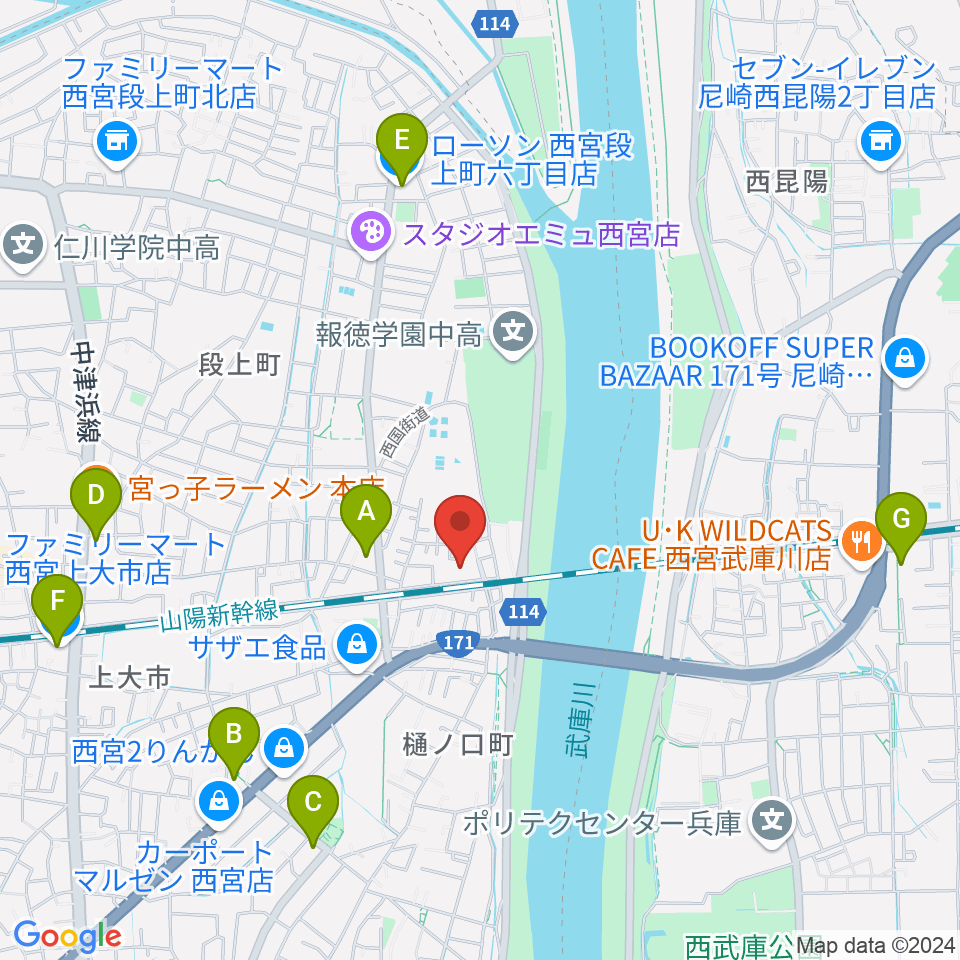 西宮市甲武体育館周辺のコンビニエンスストア一覧地図