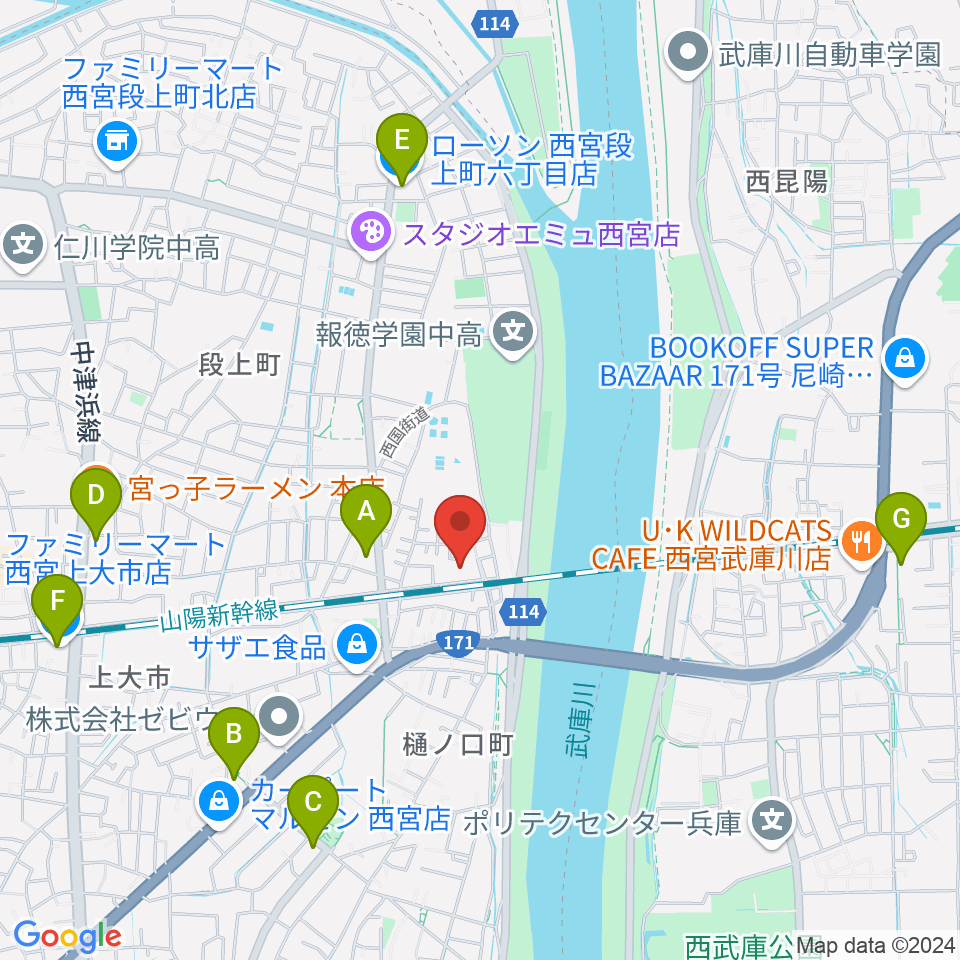 西宮市甲武体育館周辺のコンビニエンスストア一覧地図