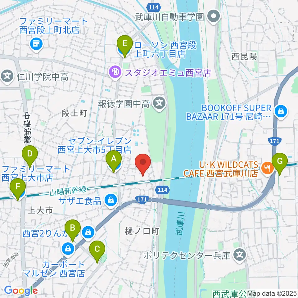 西宮市甲武体育館周辺のコンビニエンスストア一覧地図