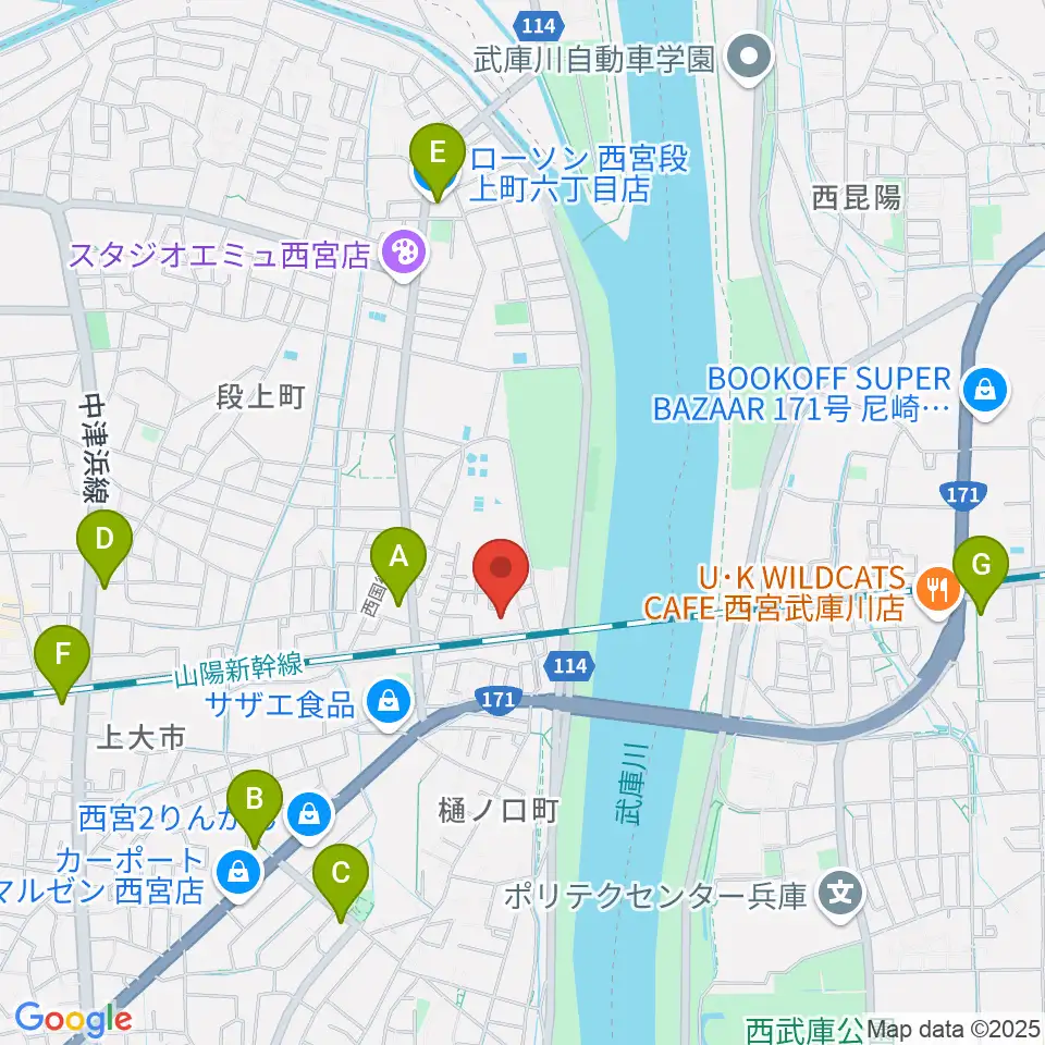 西宮市甲武体育館周辺のコンビニエンスストア一覧地図