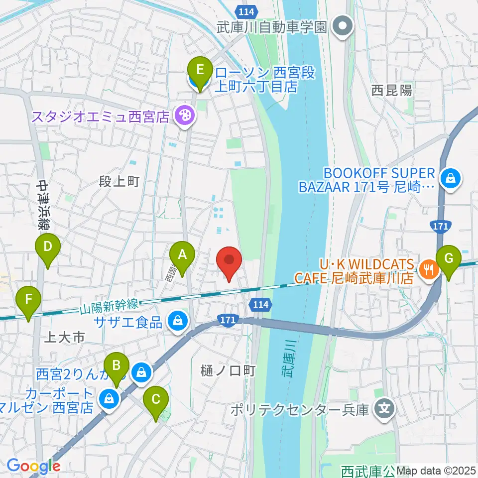 西宮市甲武体育館周辺のコンビニエンスストア一覧地図