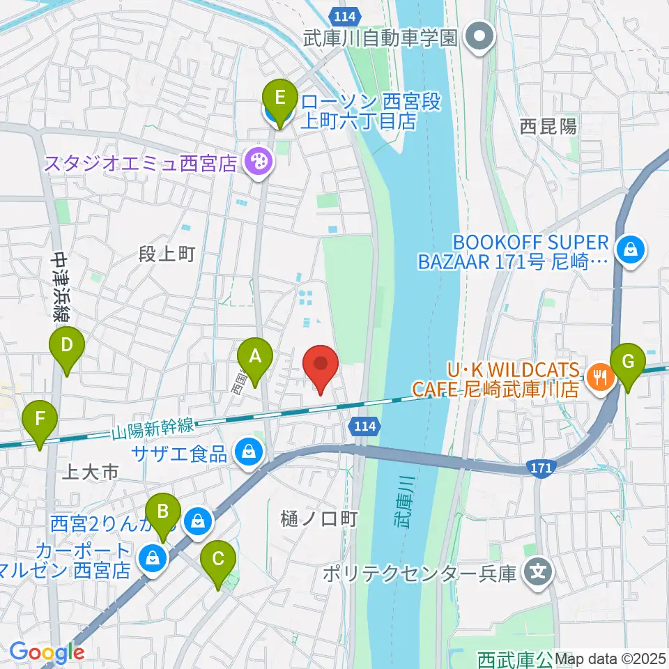 西宮市甲武体育館周辺のコンビニエンスストア一覧地図