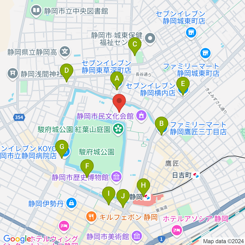 静岡市中央体育館周辺のコンビニエンスストア一覧地図