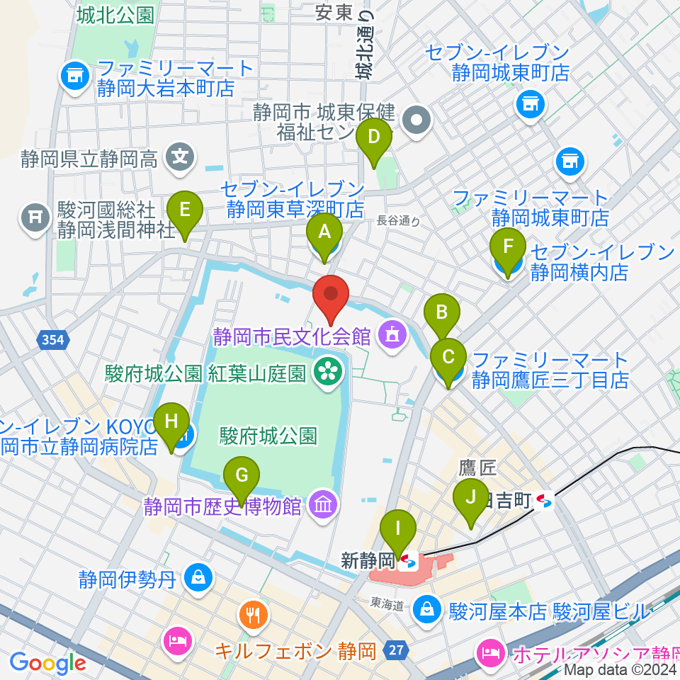 静岡市中央体育館周辺のコンビニエンスストア一覧地図