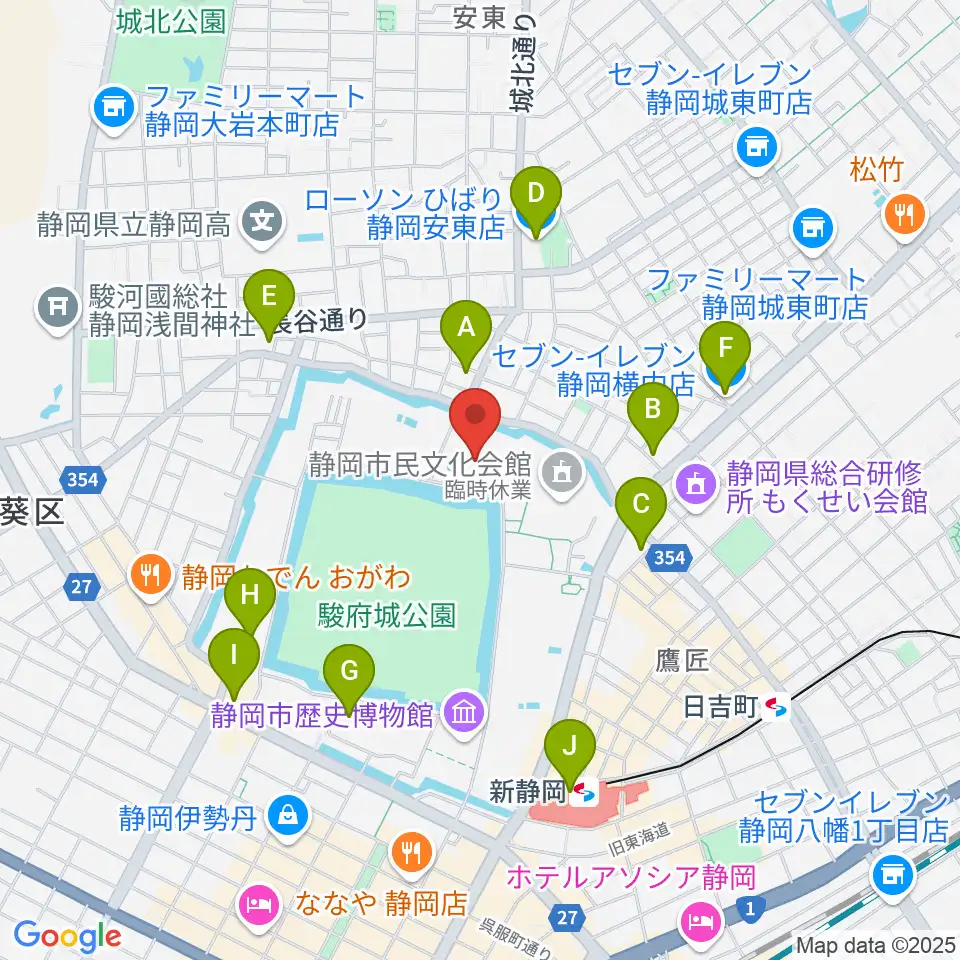 静岡市中央体育館周辺のコンビニエンスストア一覧地図