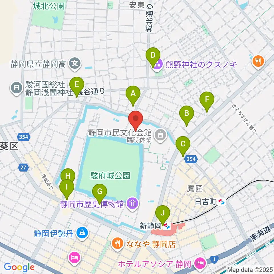 静岡市中央体育館周辺のコンビニエンスストア一覧地図