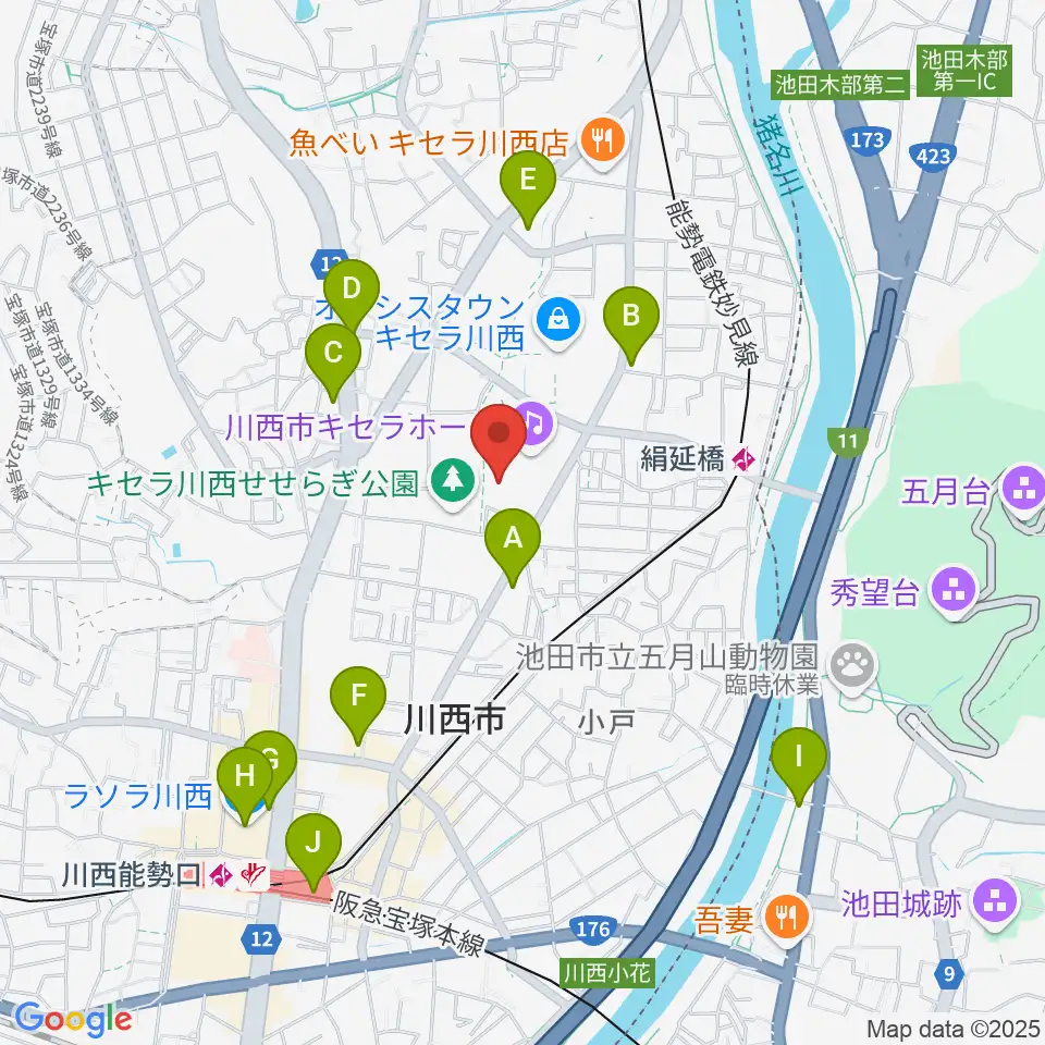 川西市総合体育館周辺のコンビニエンスストア一覧地図