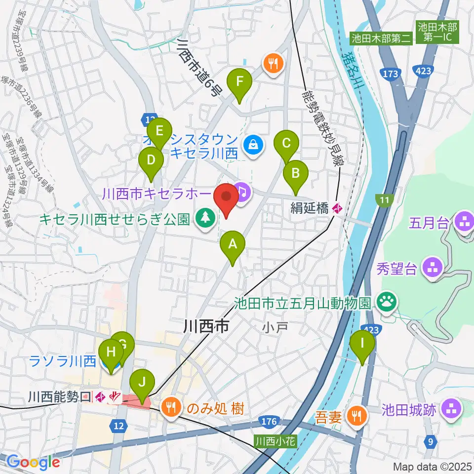 川西市総合体育館周辺のコンビニエンスストア一覧地図