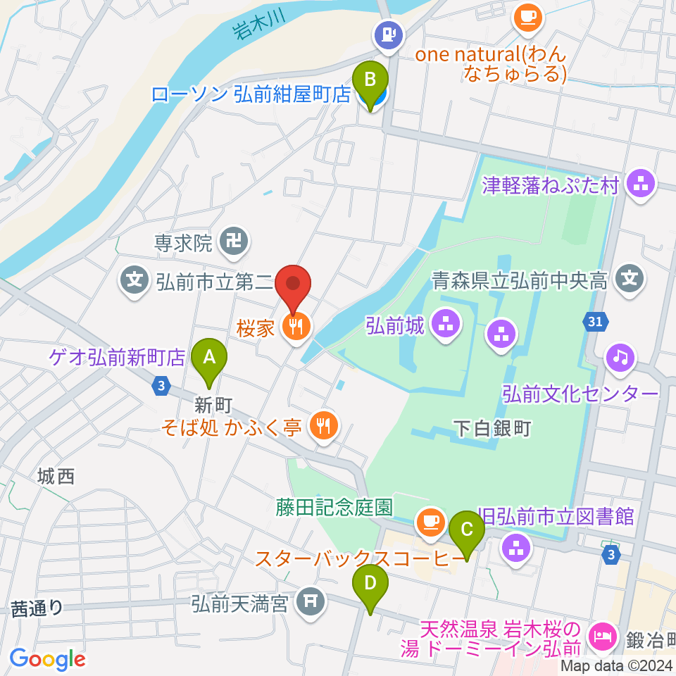 弘前市民体育館周辺のコンビニエンスストア一覧地図