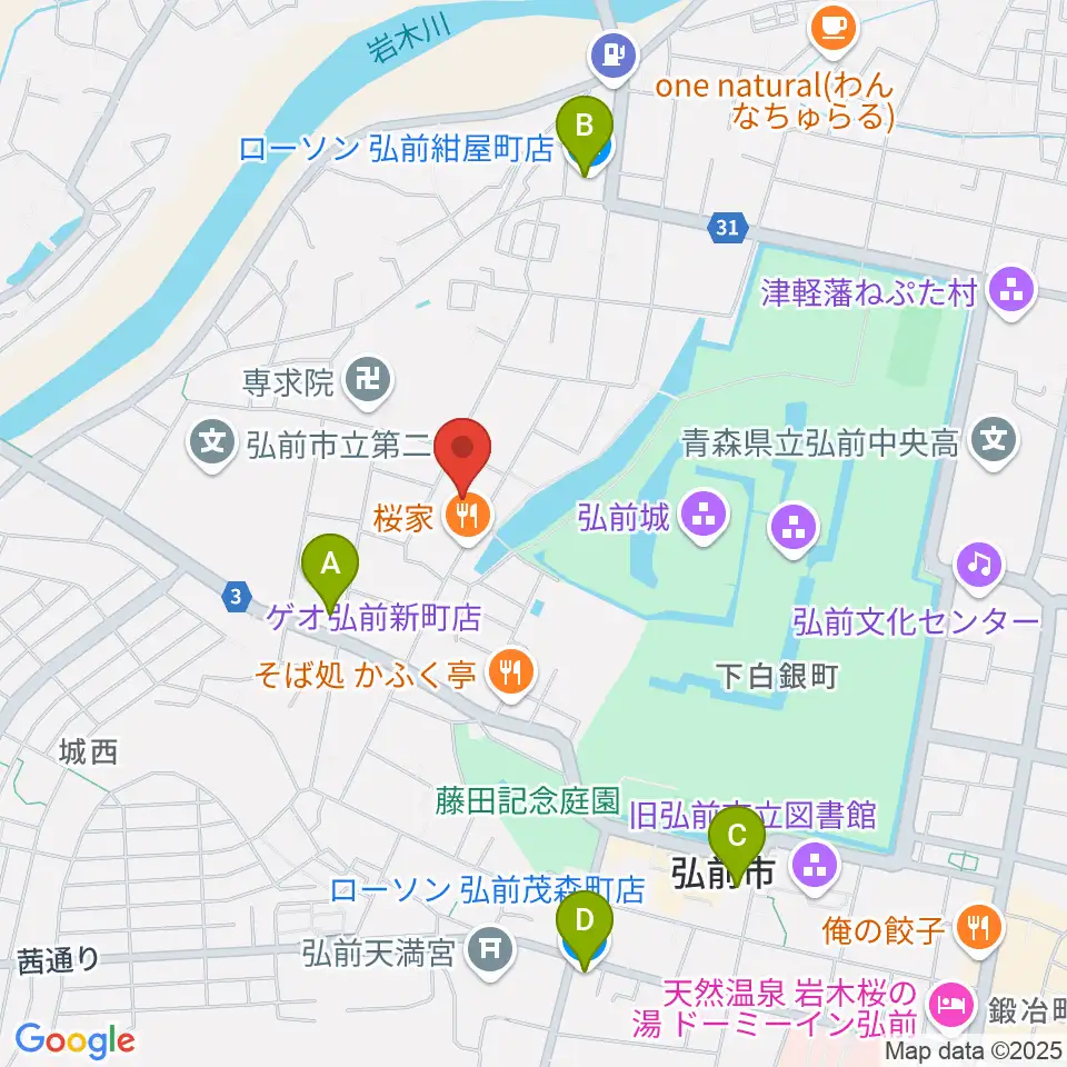 弘前市民体育館周辺のコンビニエンスストア一覧地図