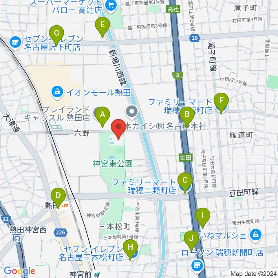 名古屋市体育館周辺のコンビニエンスストア一覧地図