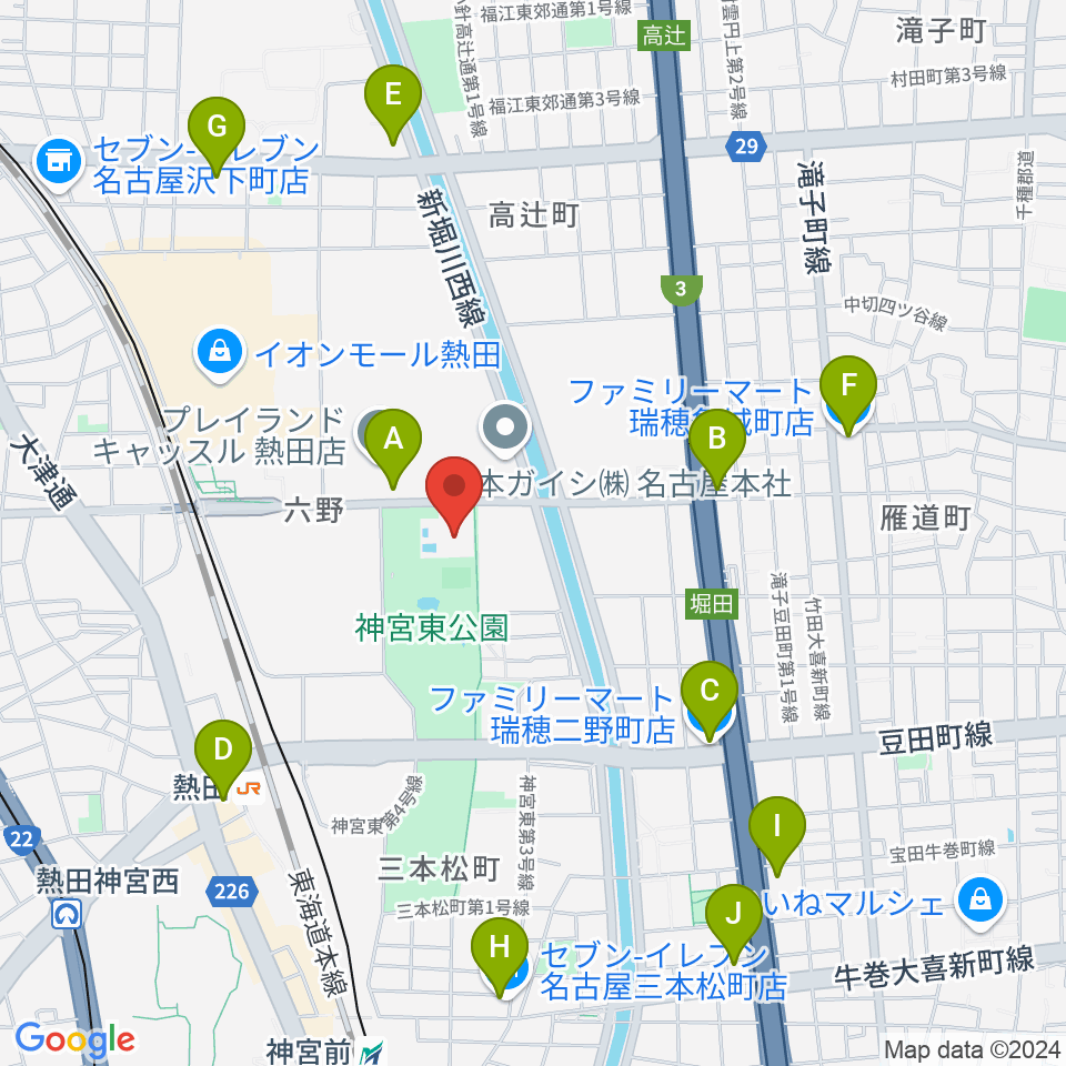 名古屋市体育館周辺のコンビニエンスストア一覧地図