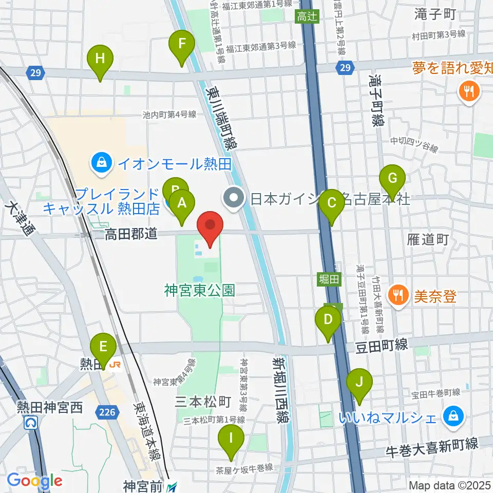 名古屋市体育館周辺のコンビニエンスストア一覧地図
