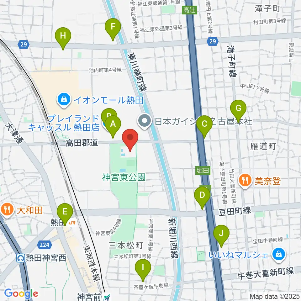 名古屋市体育館周辺のコンビニエンスストア一覧地図