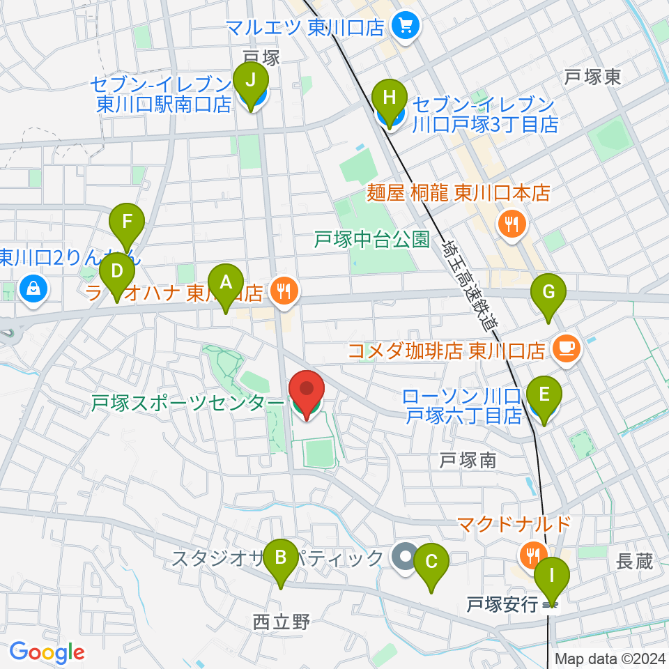 川口市立戸塚スポーツセンター周辺のコンビニエンスストア一覧地図