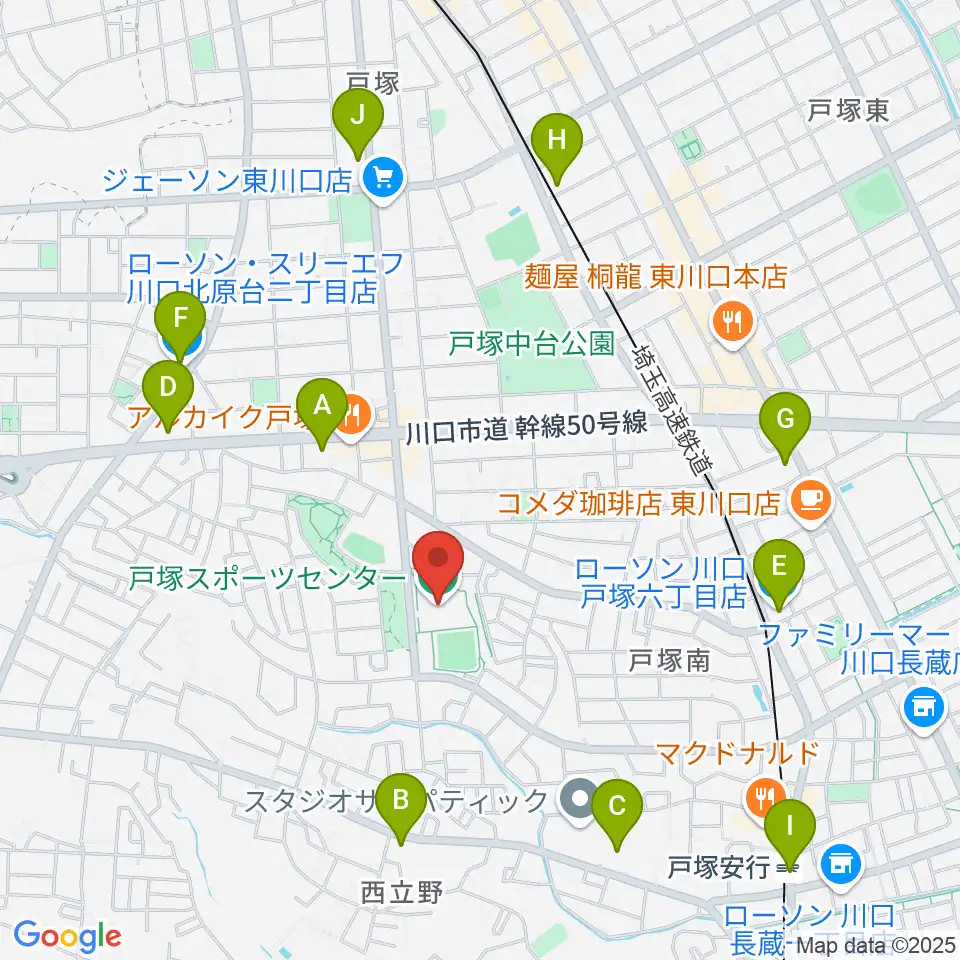川口市立戸塚スポーツセンター周辺のコンビニエンスストア一覧地図