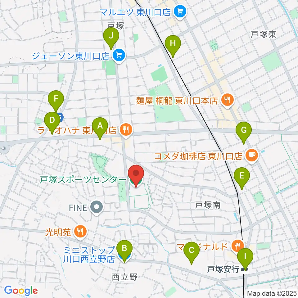 川口市立戸塚スポーツセンター周辺のコンビニエンスストア一覧地図