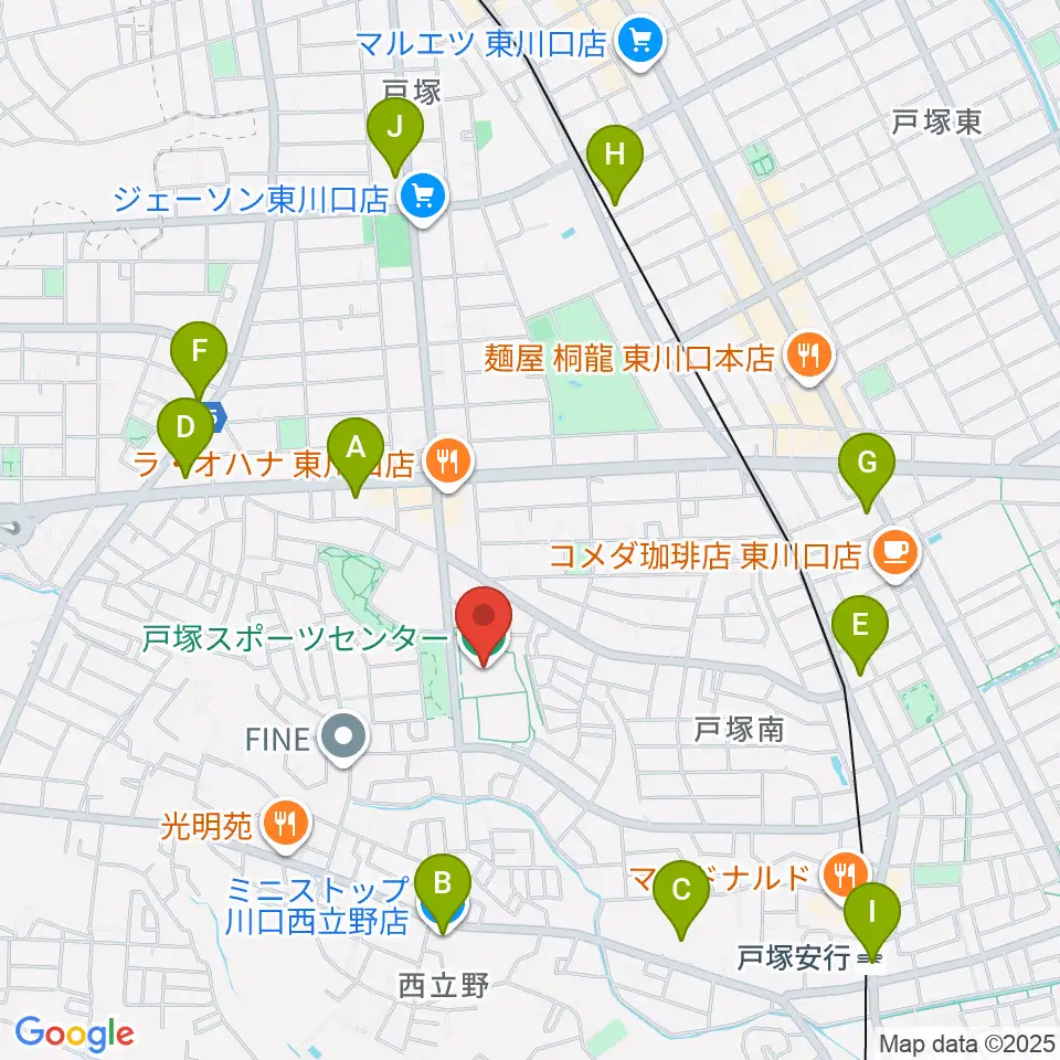 川口市立戸塚スポーツセンター周辺のコンビニエンスストア一覧地図