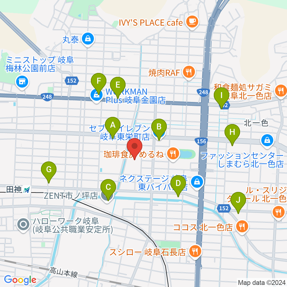 岐阜市民総合体育館周辺のコンビニエンスストア一覧地図