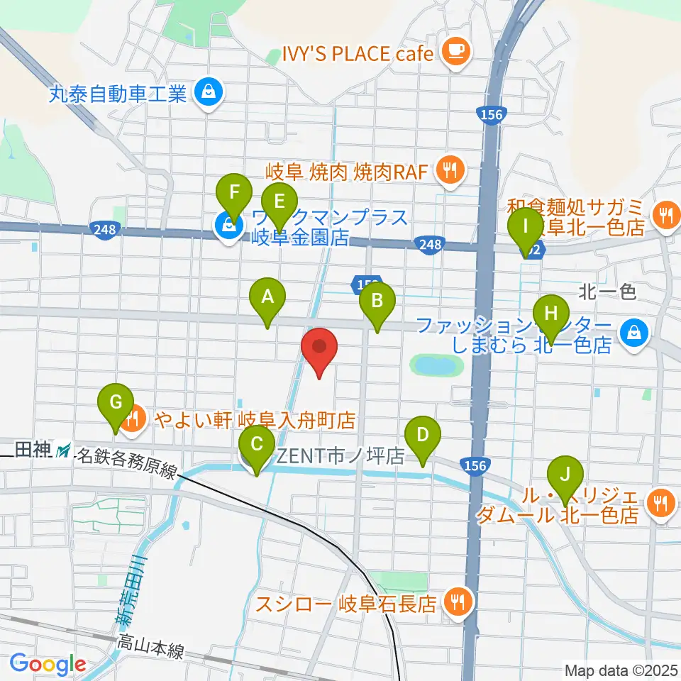 岐阜市民総合体育館周辺のコンビニエンスストア一覧地図