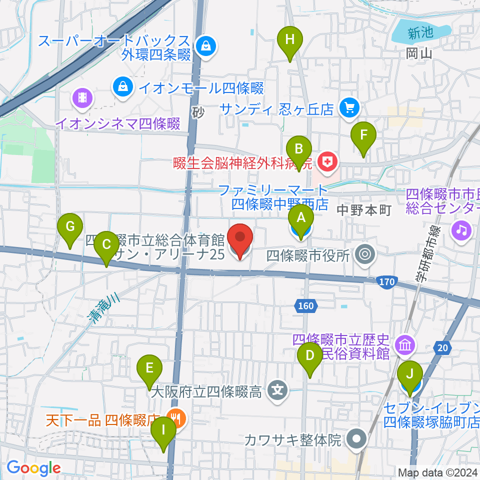 四條畷市立市民総合体育館サン・アリーナ25周辺のコンビニエンスストア一覧地図