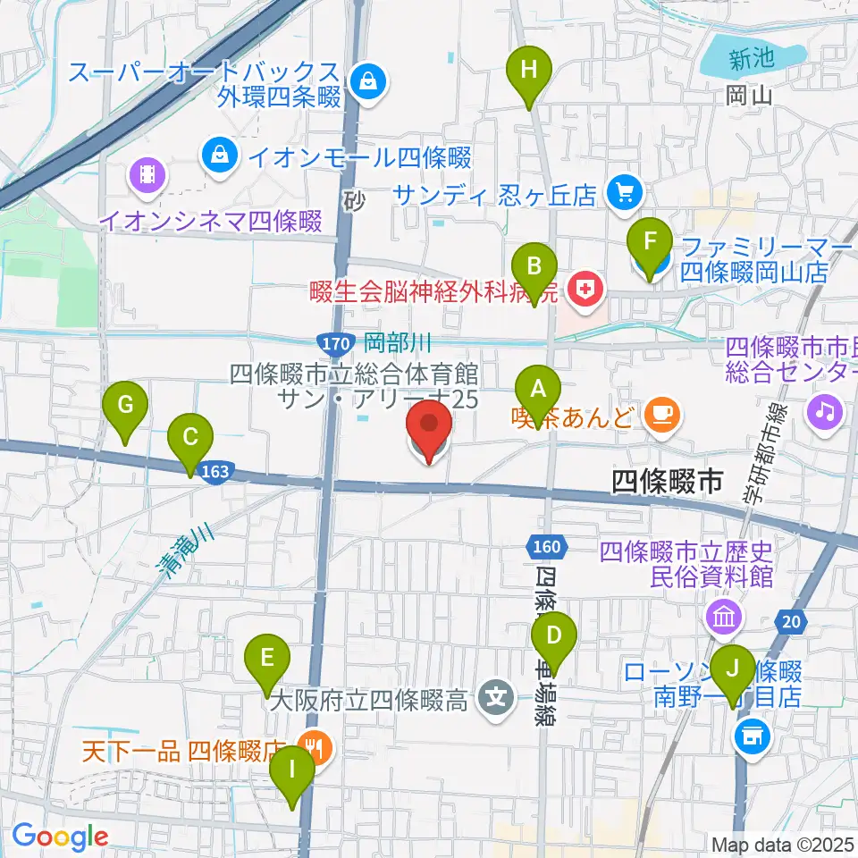 四條畷市立市民総合体育館サン・アリーナ25周辺のコンビニエンスストア一覧地図
