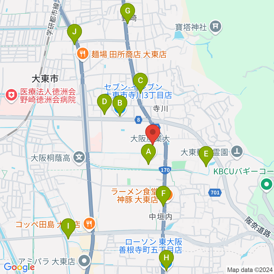 大東市立市民体育館周辺のコンビニエンスストア一覧地図