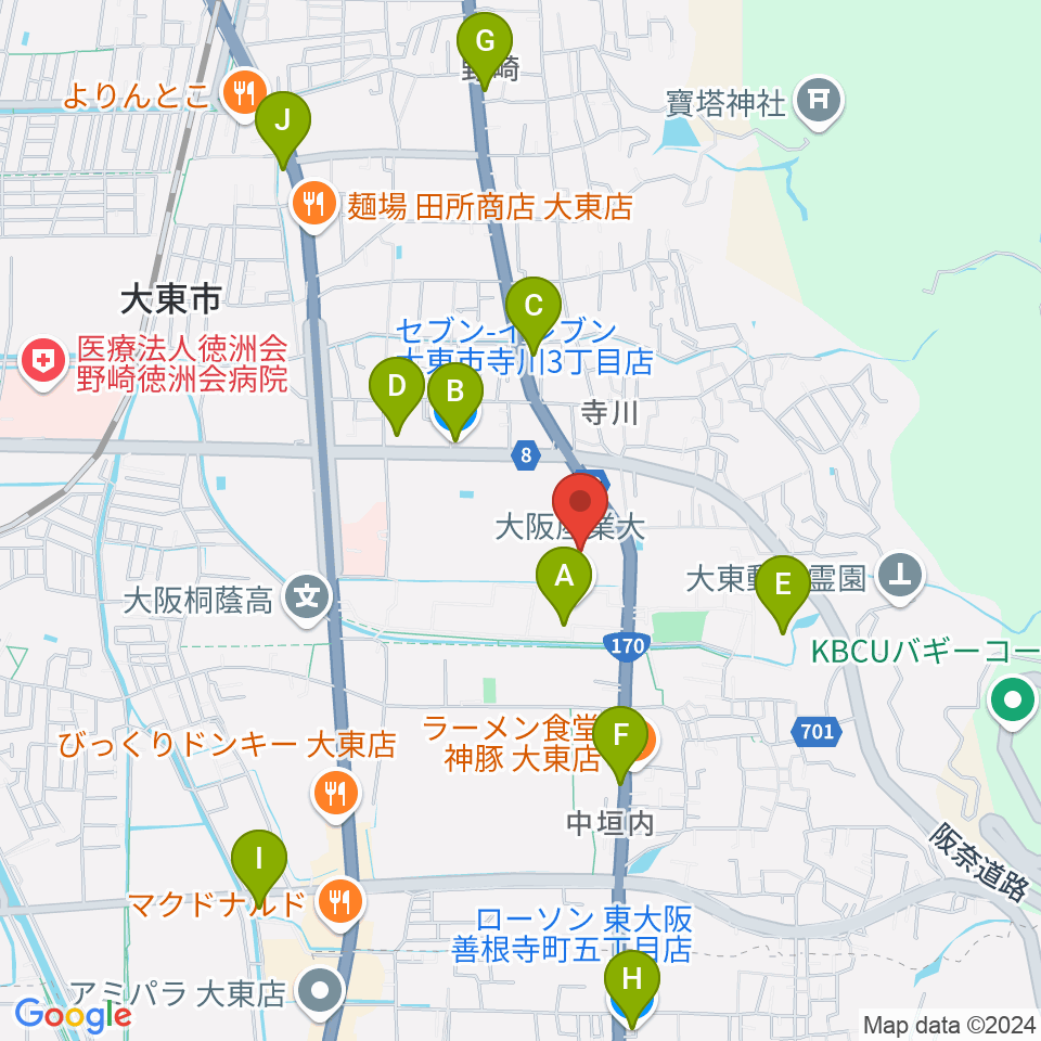 大東市立市民体育館周辺のコンビニエンスストア一覧地図