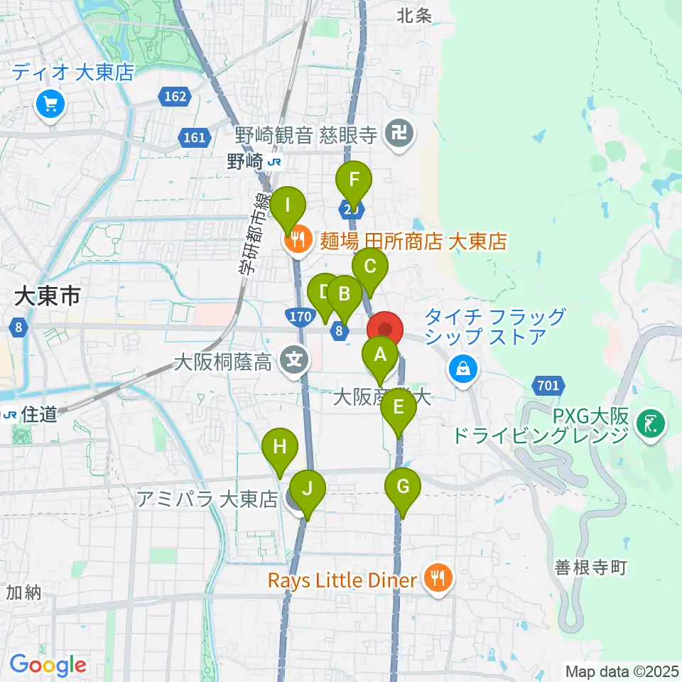 大東市立市民体育館周辺のコンビニエンスストア一覧地図