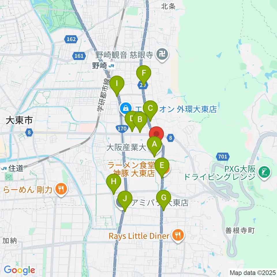 大東市立市民体育館周辺のコンビニエンスストア一覧地図