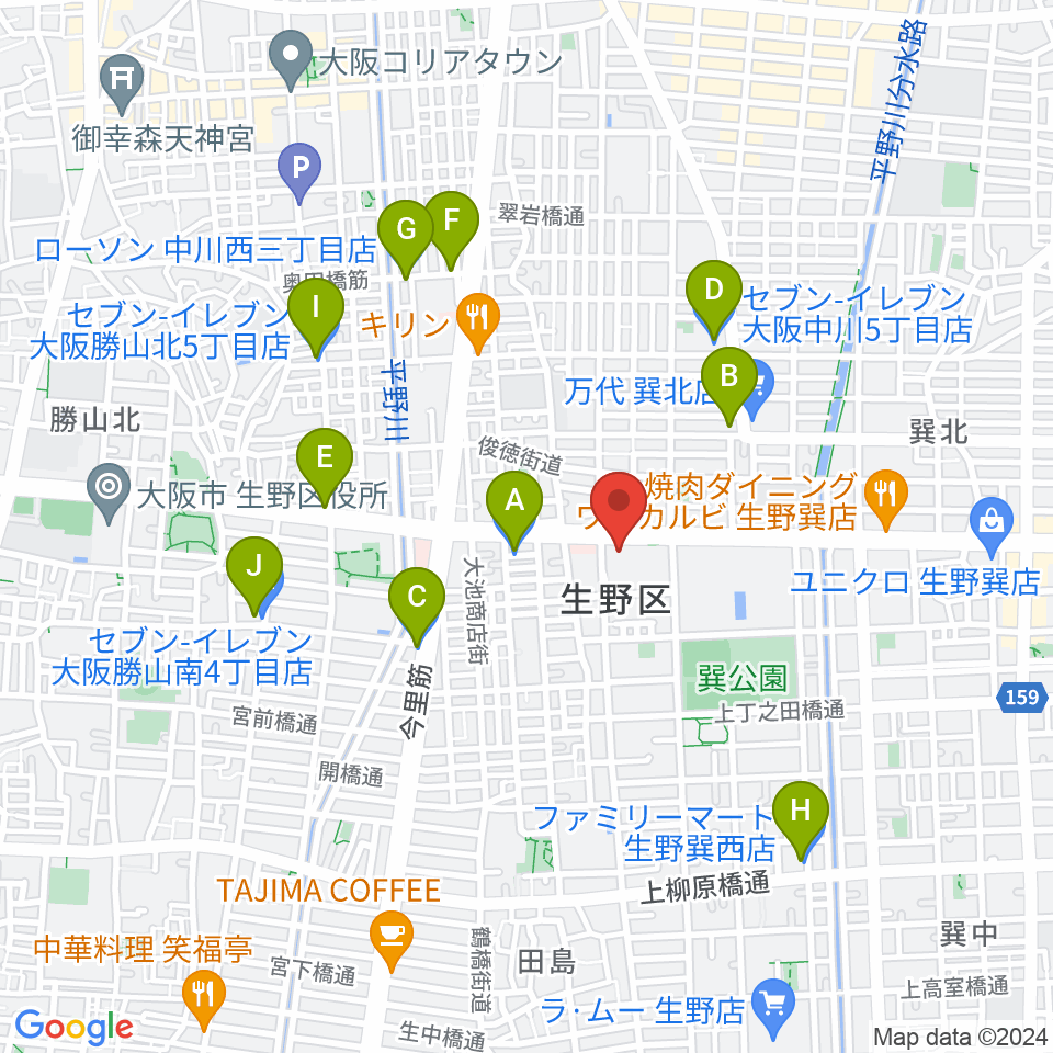 大阪市立生野スポーツセンター周辺のコンビニエンスストア一覧地図