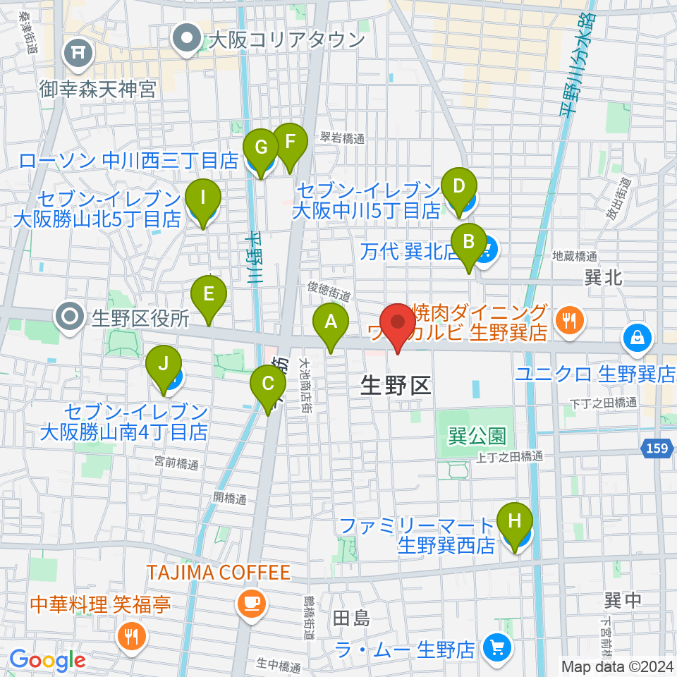 大阪市立生野スポーツセンター周辺のコンビニエンスストア一覧地図