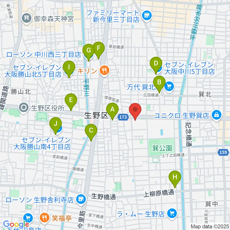 大阪市立生野スポーツセンター周辺のコンビニエンスストア一覧地図