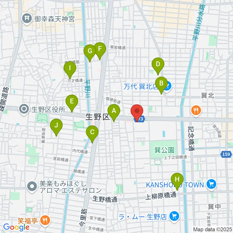 大阪市立生野スポーツセンター周辺のコンビニエンスストア一覧地図