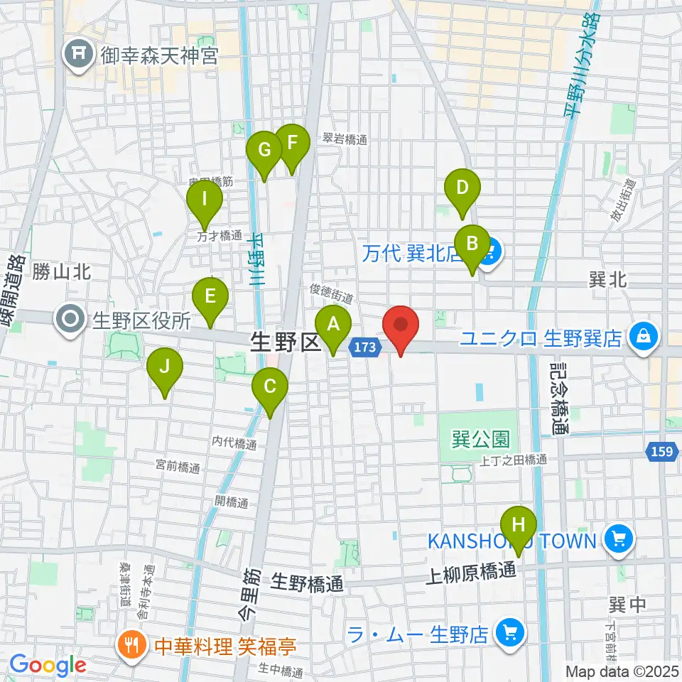 大阪市立生野スポーツセンター周辺のコンビニエンスストア一覧地図