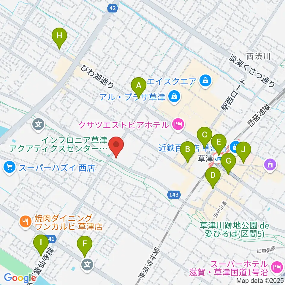 インフロニア草津アクアティクスセンター周辺のコンビニエンスストア一覧地図