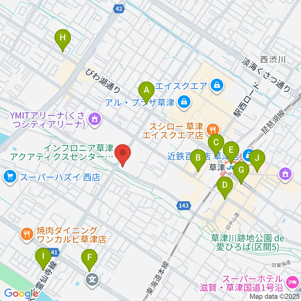 インフロニア草津アクアティクスセンター周辺のコンビニエンスストア一覧地図