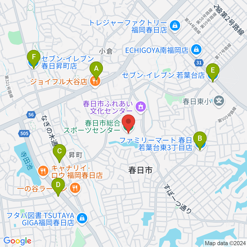 春日市総合スポーツセンター周辺のコンビニエンスストア一覧地図