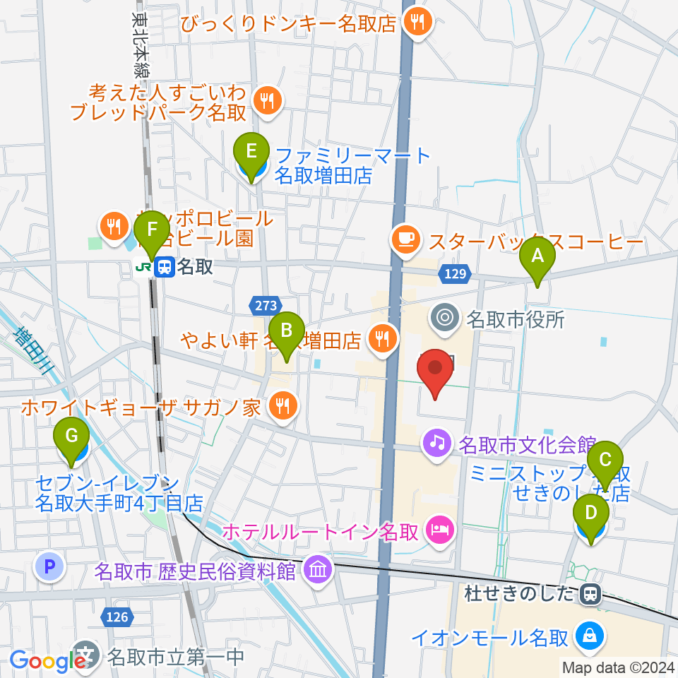 名取市民体育館周辺のコンビニエンスストア一覧地図