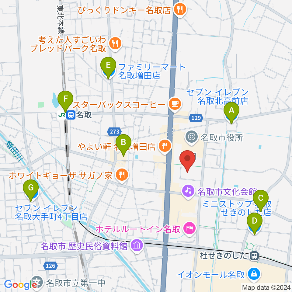 名取市民体育館周辺のコンビニエンスストア一覧地図