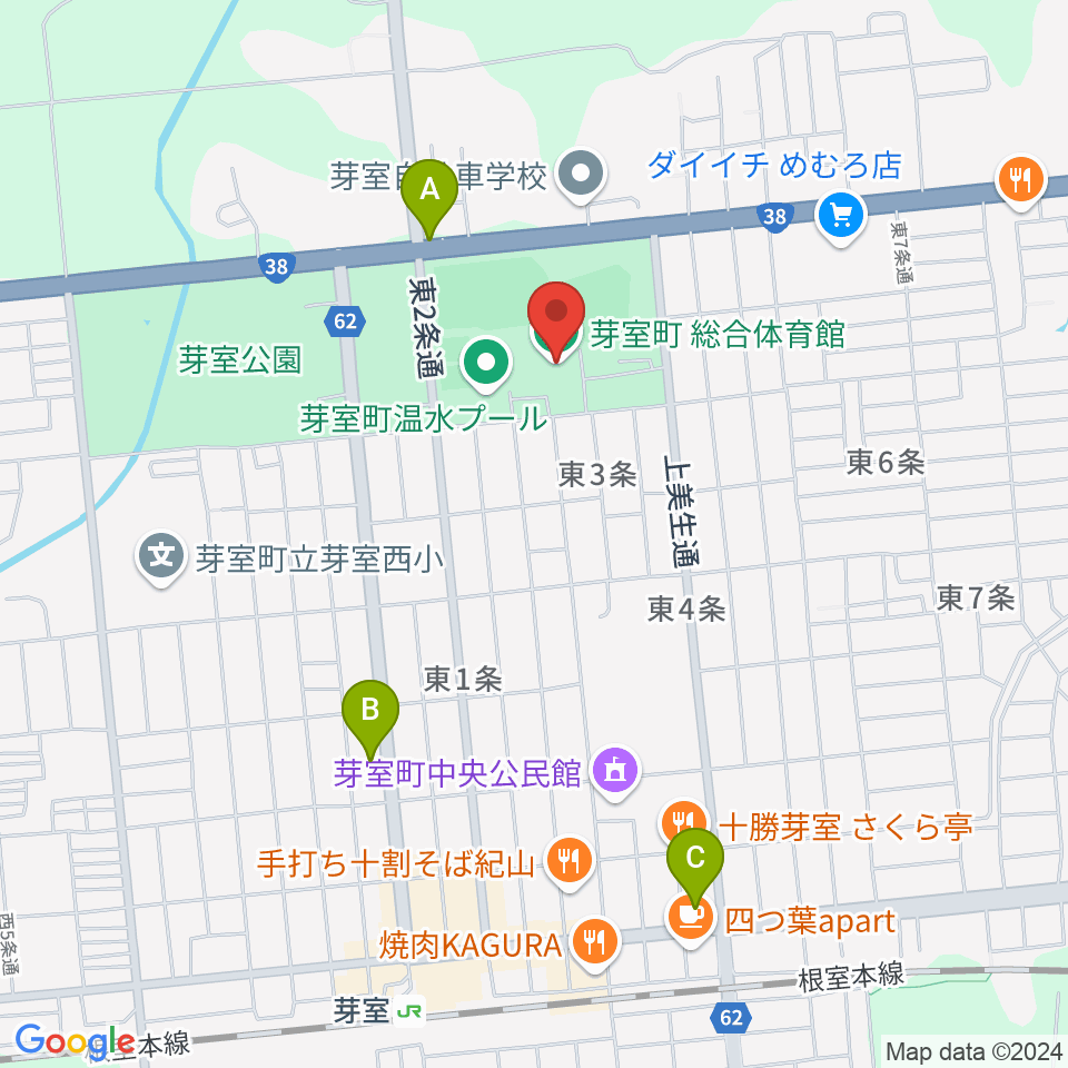 芽室町総合体育館周辺のコンビニエンスストア一覧地図