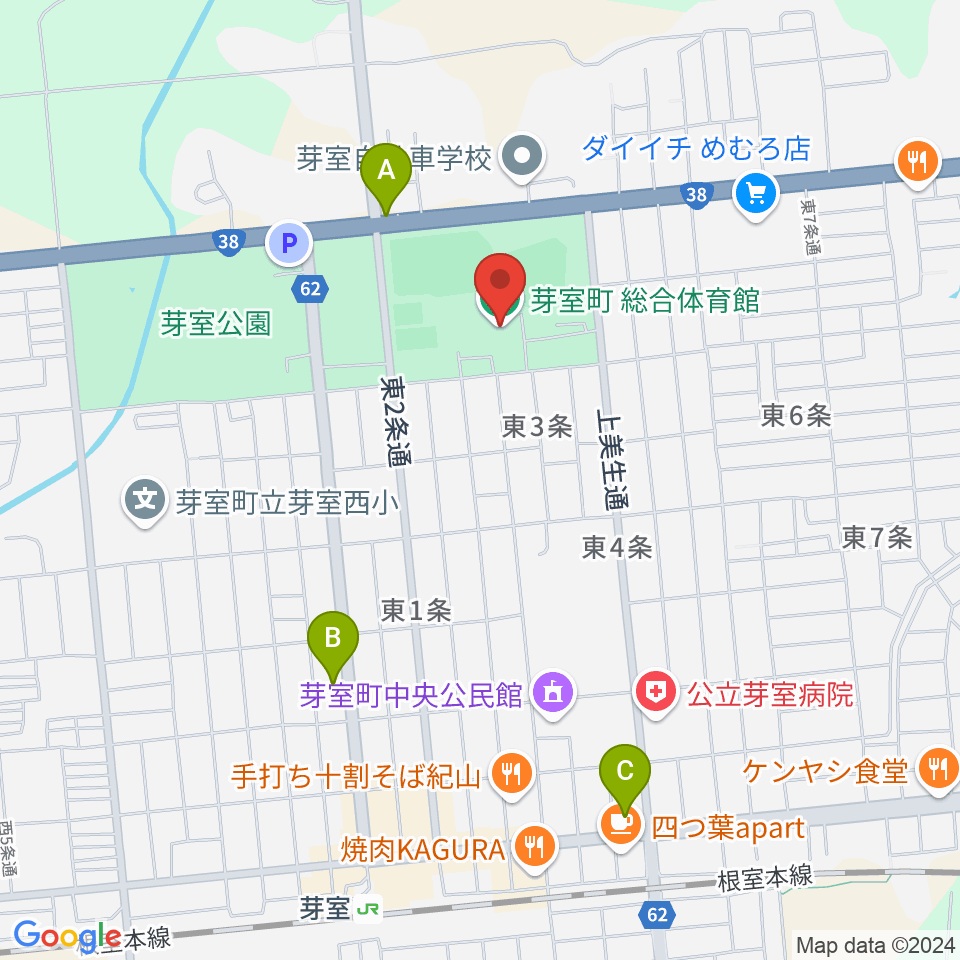 芽室町総合体育館周辺のコンビニエンスストア一覧地図