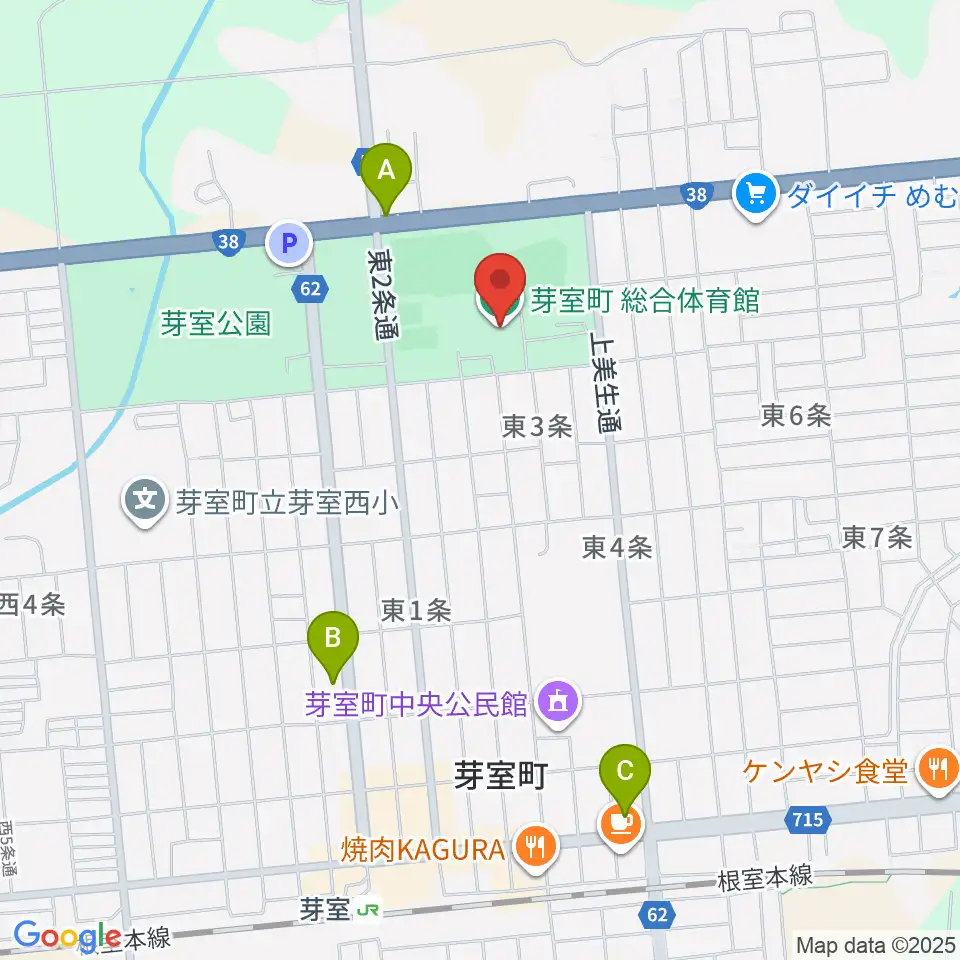 芽室町総合体育館周辺のコンビニエンスストア一覧地図