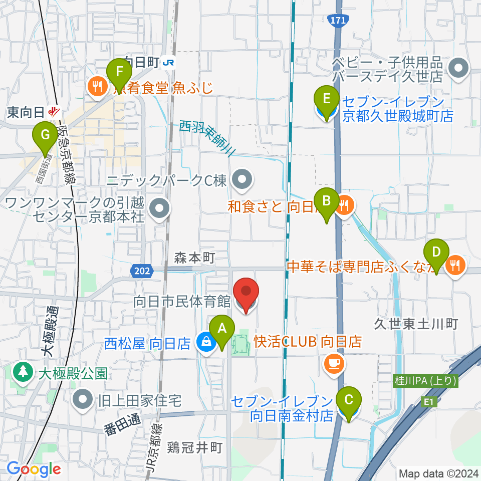 向日市民体育館周辺のコンビニエンスストア一覧地図