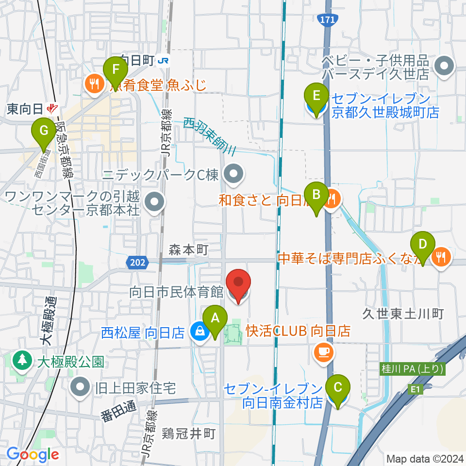 向日市民体育館周辺のコンビニエンスストア一覧地図