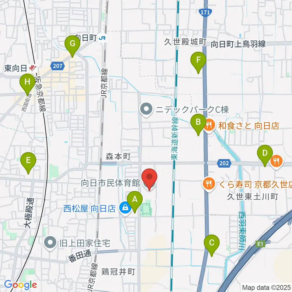 向日市民体育館周辺のコンビニエンスストア一覧地図