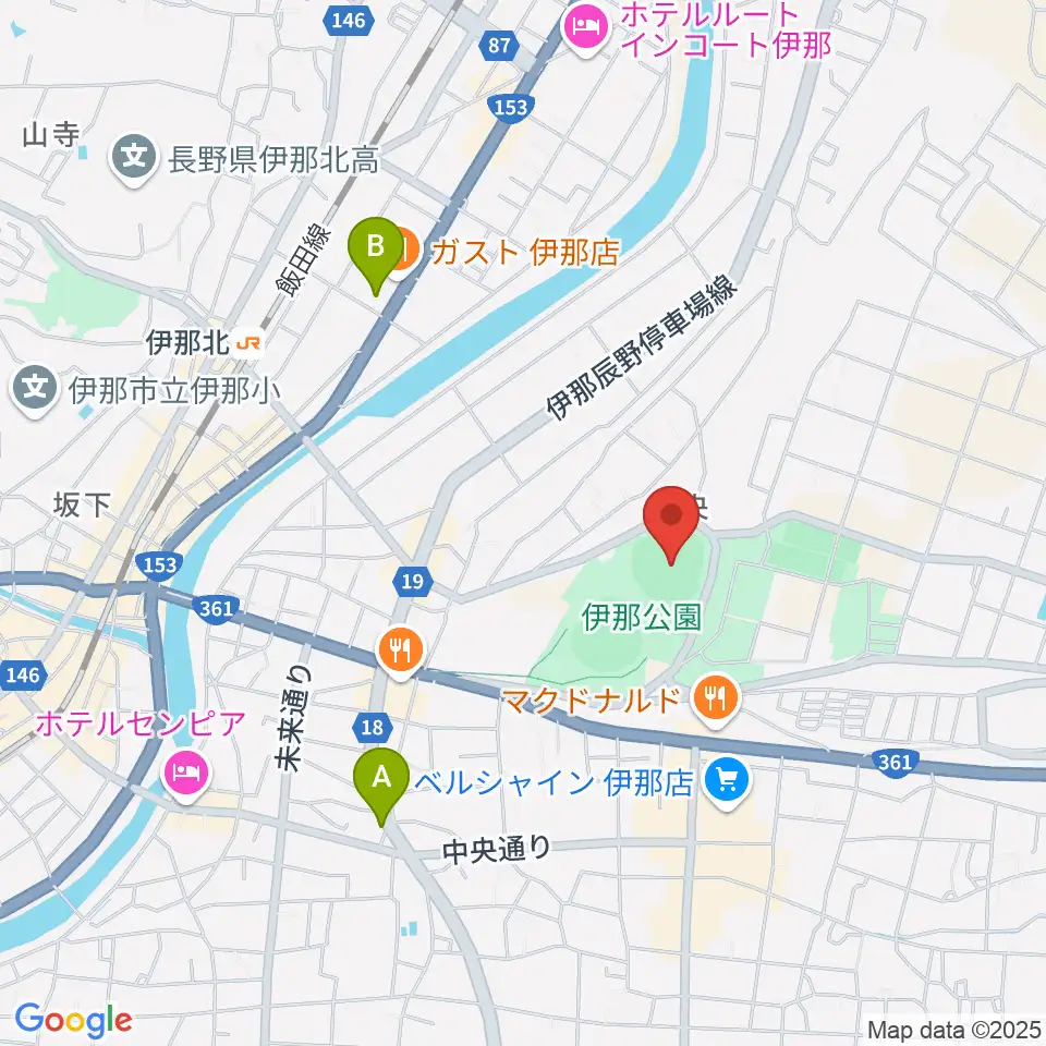 伊那ニッパツスタジアム周辺のコンビニエンスストア一覧地図