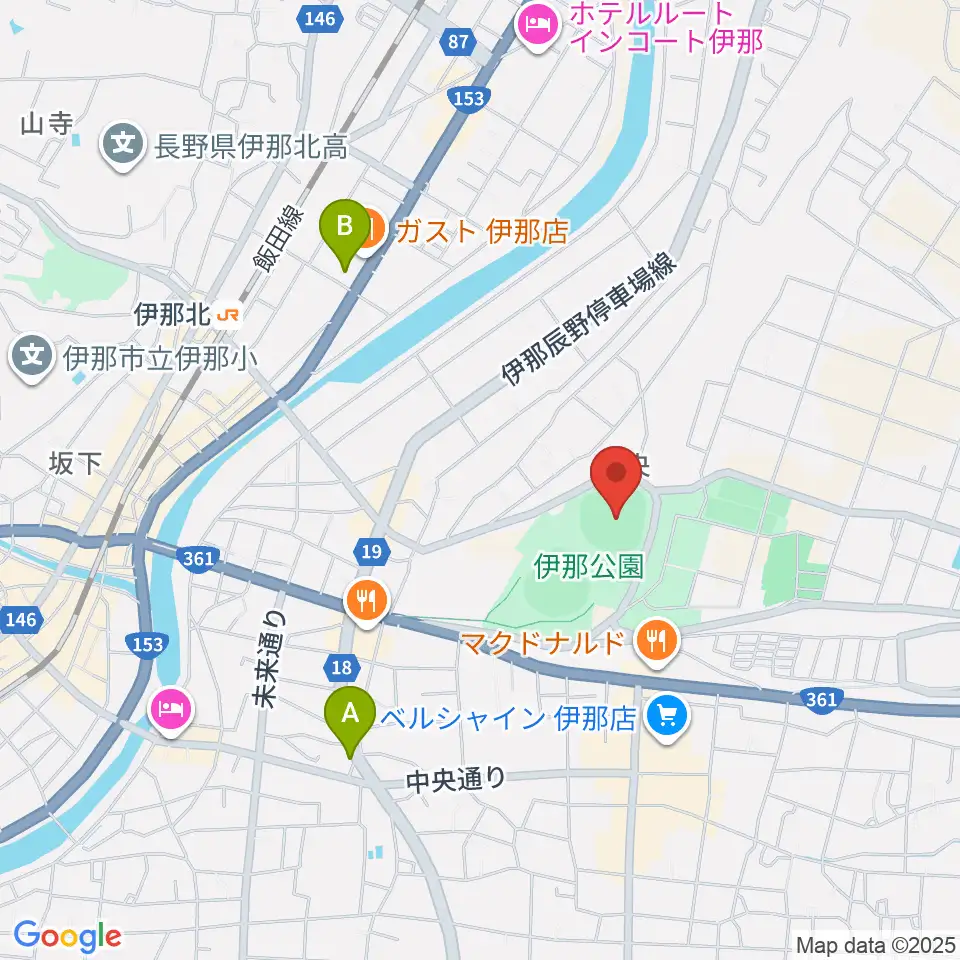 伊那ニッパツスタジアム周辺のコンビニエンスストア一覧地図
